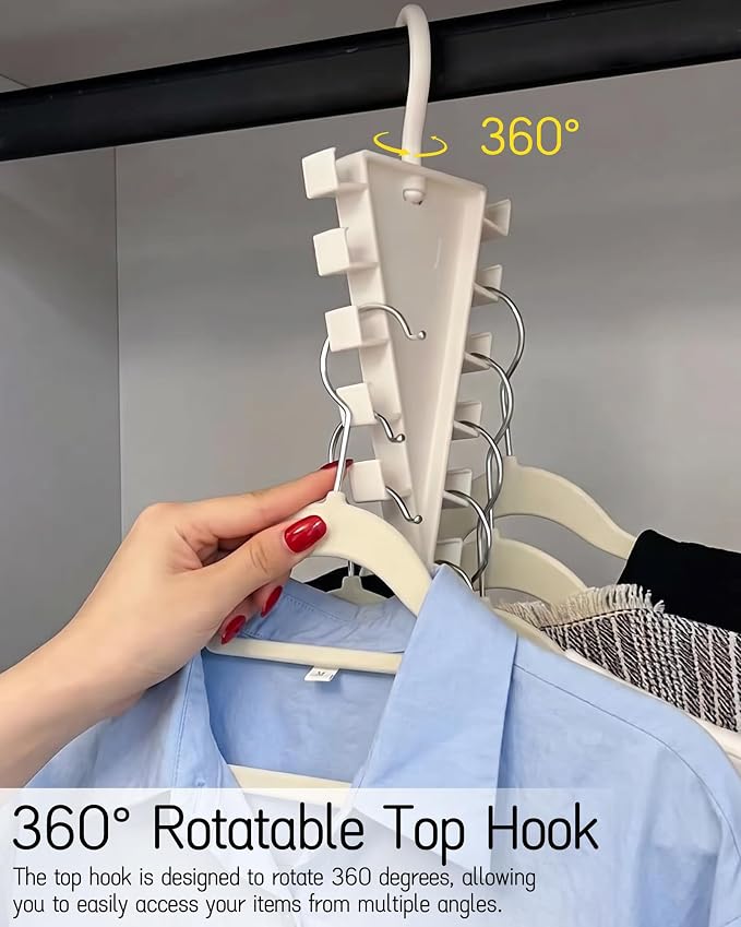 2-Pack V Double-Sided Closet Organizer Hanger with 12 Hooks | 12 Hooks Multi-Layer Vertical Storage Rack | 360° Rotatable Space Saving Hanger Holder for Dorm Rooms and Wardrobe Storage