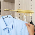 BaiNong Valet Rod for Closets Pull Out 12" Gold with 4 Hooks | Closet Valet Rod Slide Out for Closets, Laundry Rooms, RVs Space-Saving
