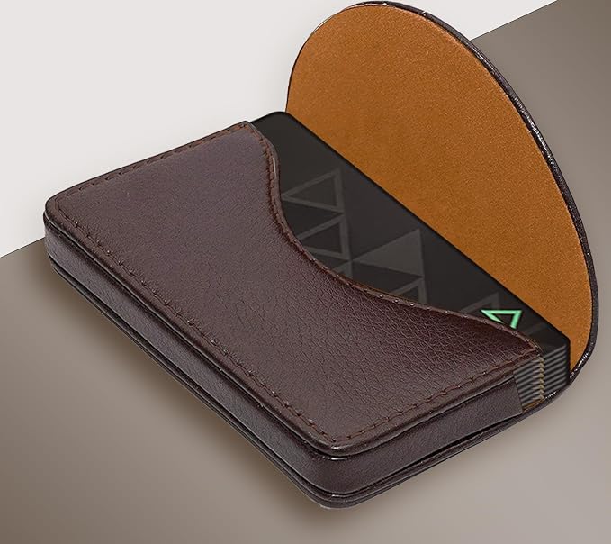 Performore Slim PU Leather Business Card Case Professional Magnetic Pocket Holder for Men & Women Holds 30 Business or Credit Cards Stylish Brown Organizer (Pack of 2)