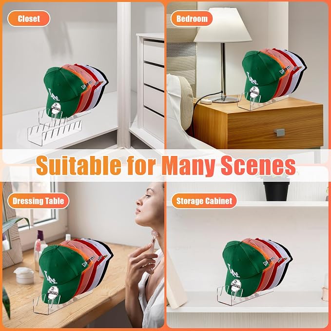Hat Organizer for Baseball Caps Hat Rack Acrylic Hat Stand 2Pack No Install | Hat Storage for 14 Baseball Caps Closet Organization Hat Holder Display Baseball Cap Organizer for Closet, Bedroom, Dresser