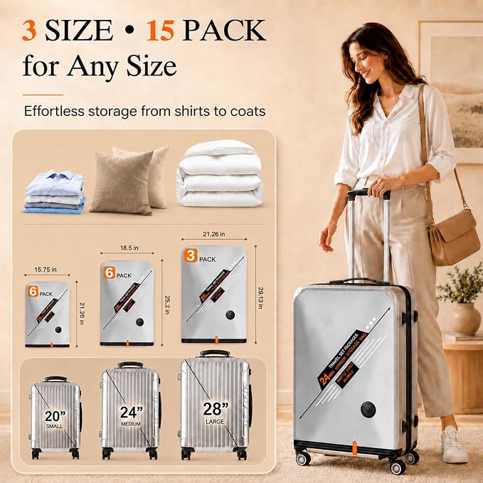 Travel Vacuum Storage Bags with Pump, Cordless Portable Vacuum Seal Bags for Clothing, Electric Rechargeable Pump Space Saver Bags Thicker Compression for Blanket, Luggage, Home Organization