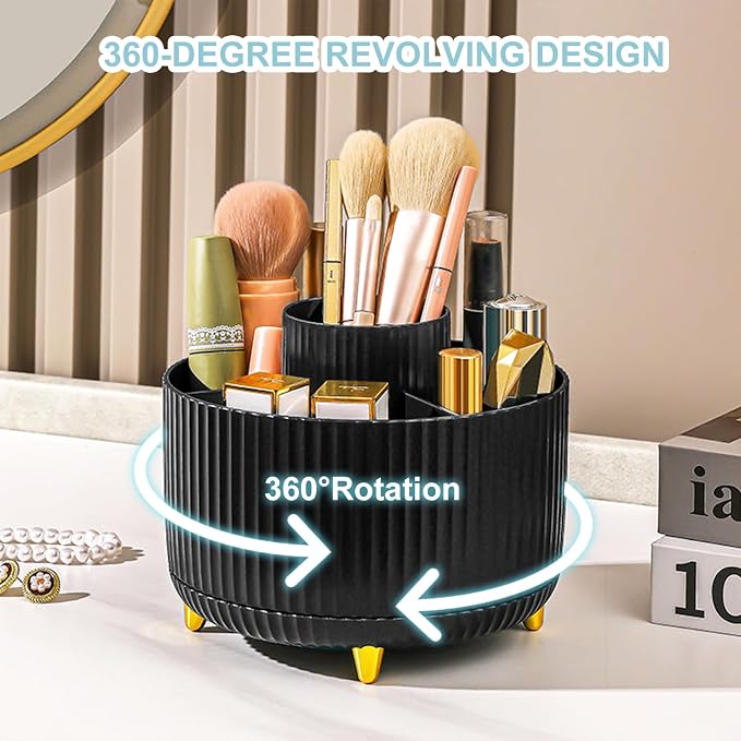 Cayxenful Pencil Holder For Desk,5 Slots 360°Degree Rotating Desk Organizers And Accessories,Desktop Storage Stationery Supplies Organizer, Cute Pencil Cup Pot For Office, School, Home (H-Black)