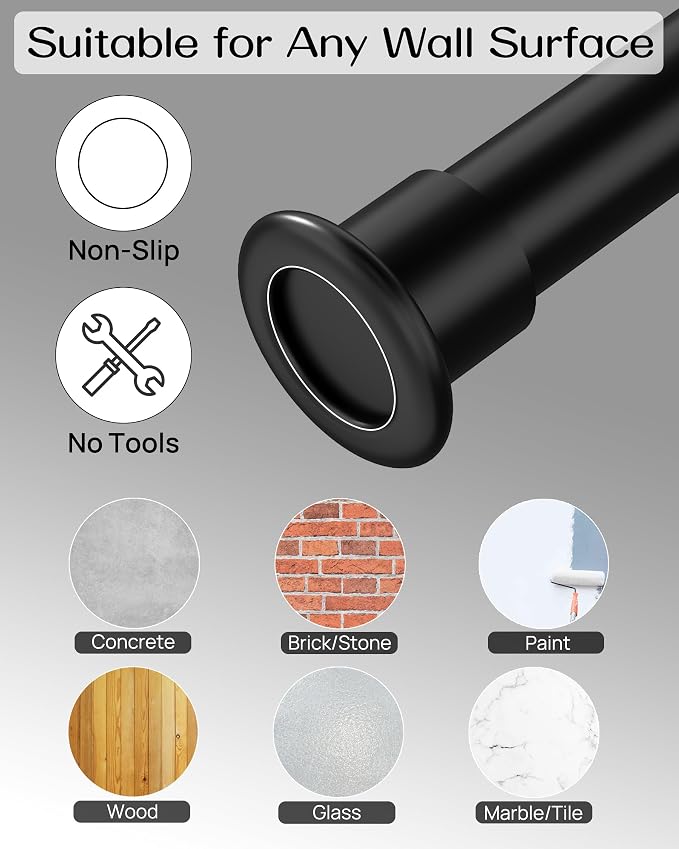 Tension Curtain Rod by EZFurni, 2 Sets 42-123 Inches, Heavy Duty Tension Rods for Windows, No Drilling Adjustable Curtain Rod for Patio, Hold Up Blackout Curtains and Non Slip, Black