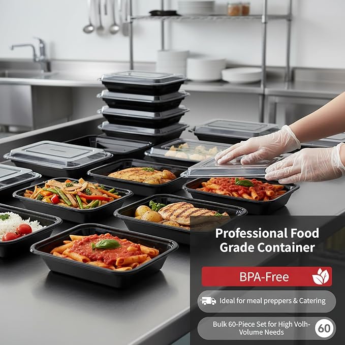 60 Pack 28 oz Plastic Meal Prep Containers with Lids,Microwave Safe | Take Out,Food Storage,Disposable Plastic Lunch Boxes,Sturdy,Freezer,Microwave,Dishwasher Safe,Stackable,Leak-proof