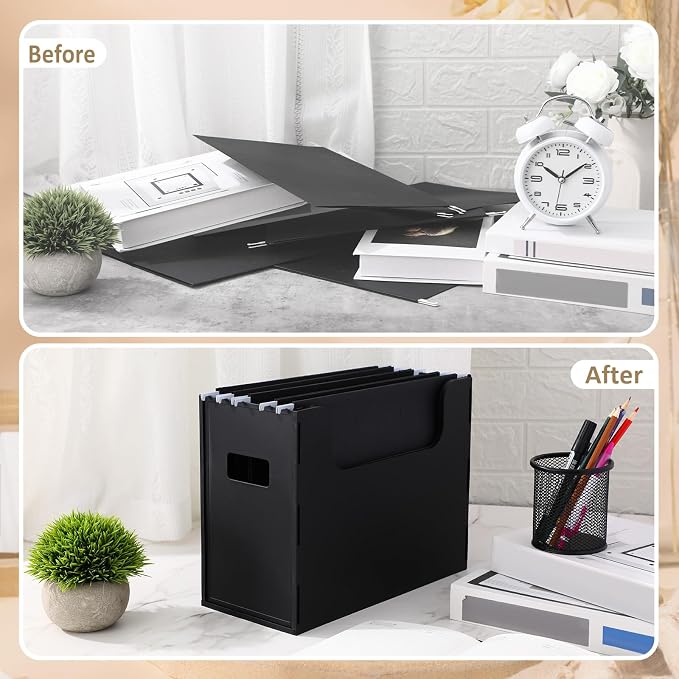 48 Pcs Portable Desktop File, Side Handles, Filing Organizer, Hanging File Folders, Letter Size for Schools Office Home (Black)