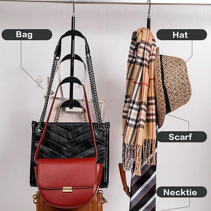 Purse Organizer Purse Organizer for Closet Purse Hanger-360 °Rotation,Curved Design, No Fear of Deformation of The Bag Strap，Premium and Smooth Purse Hook (Black 2 Pieces)