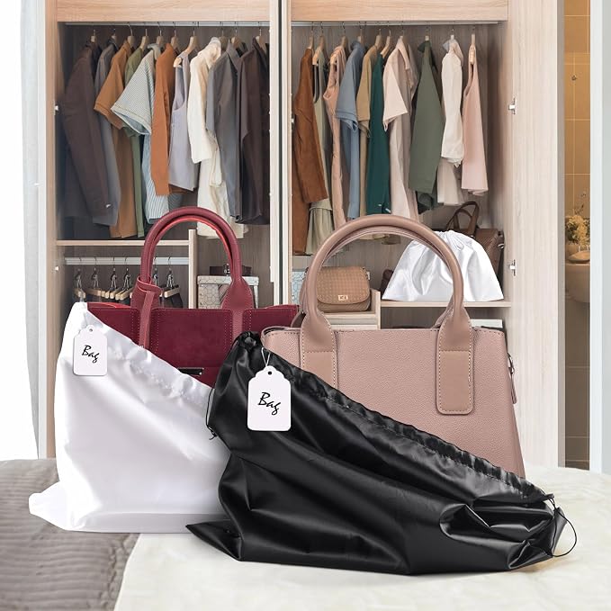 6 Pack Purse Dust Bags Large Silk Drawstring Dust Bag Cover for Handbag Shoe Storage(Black, L-23.6 × 19.6 in)