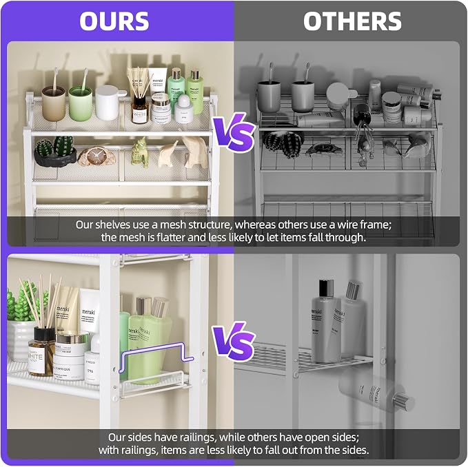 KMwisde 4 Tier Over The Toilet Storage, Bathroom Organizer Shelves with Adjustable Height, Above Toilet Storage Cabinet with Freestanding Rack, White