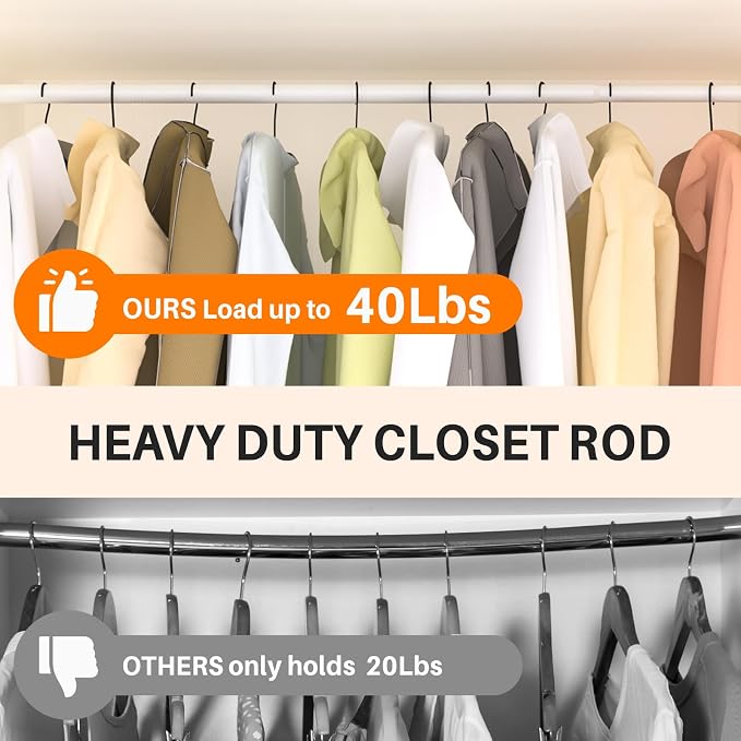 SUTINE Closet Rod, Closet Rods for Hanging Clothes, 17 to 52 inch Adjustable Closet Hanging Rod, Heavy Duty Clothes Rod Clothing Bar, Closet Poles for Hanging Clothes for Wardrobes, Shower Curtain