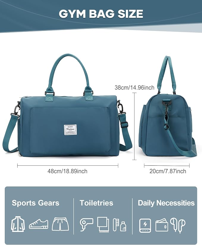 Gym Bag for Women Men Duffle Bags for Travel with Shoe Compartment Shoulder Weekender Overnight Carry on Tote Bags for Airplane Beach Bag Workout Yoga Sport Swimming Peacock Blue