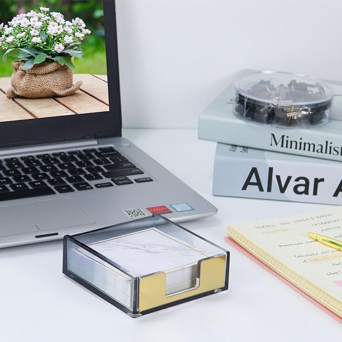 MultiBey Gradient Acrylic Sticky Note Holder Clear Post Memo Pad Dispenser | Desk Organizer Dispenser with Non-Slip Pads Desk Accessories for Office Home Decor Aesthetic Gift (Black)