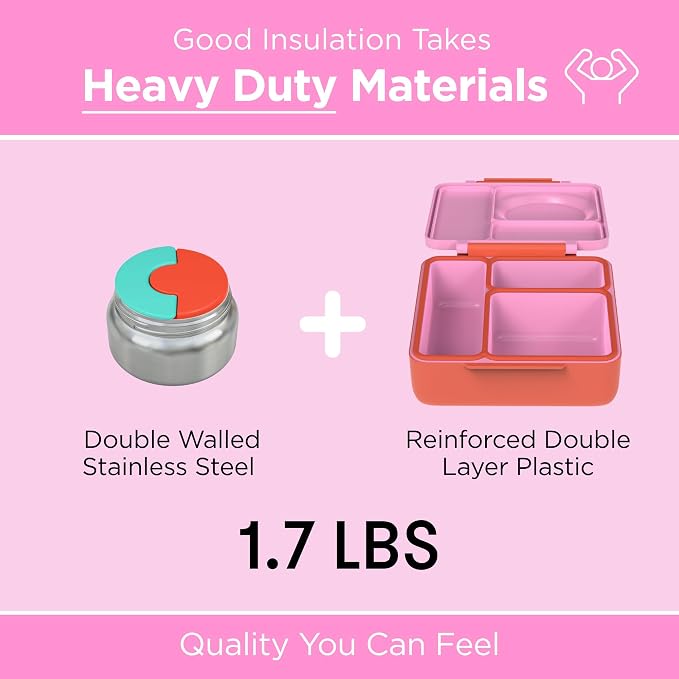 Omie OmieBox Kids Insulated Leakproof Bento Lunch Box with Food Jar (Pink Berry)