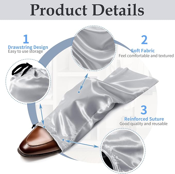 Ersmak 6 Pack Shoe Bags for Travel - Satin Shoe Bag with Drawstring - Grey Shoe Storage Bags for Protecting Storage Shoes - 17.7 x 7.9 In