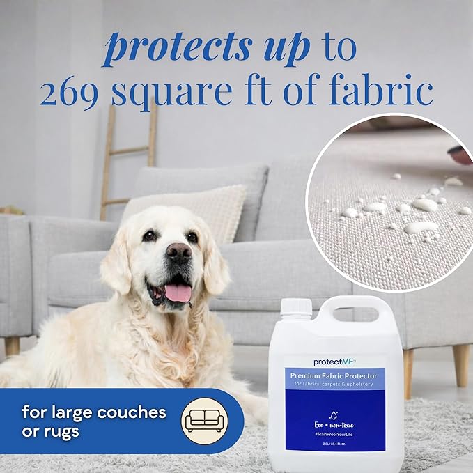 protectME Fabric Protector Spray Bundle - 25.4 oz + 84.5 oz - Non Toxic, Odorless Upholstery & Fabric Stain Guard for Couch, Carpet, Shoes, Sofa, Furniture - Water-Based & Long-Lasting Protection