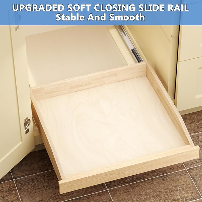 Pull Out Cabinet Drawer 28½” W x 21” D, Soft Close Pull Out Cabinet Organizer, Bottom Assembly