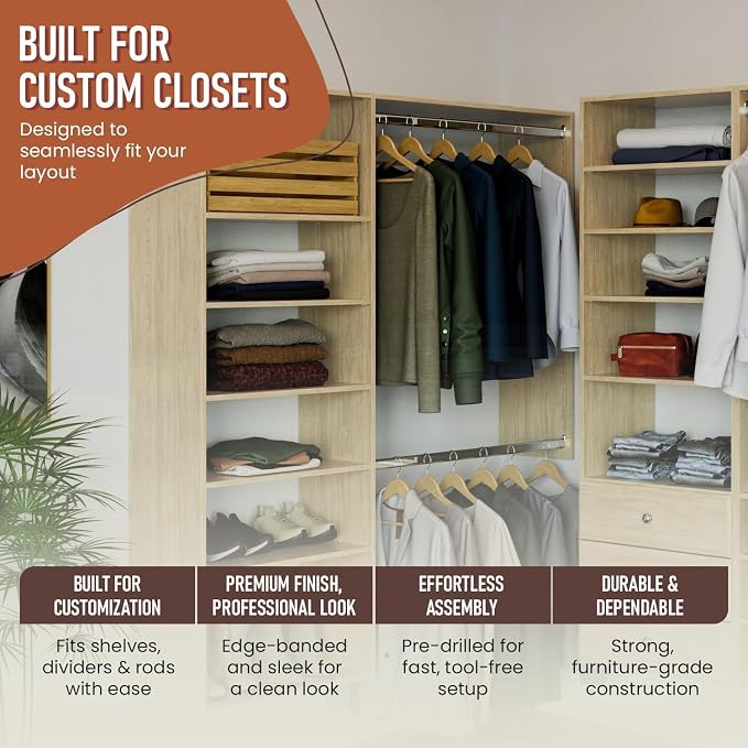B&B HARDWARE Closet Evolution Classic Vertical Panels Up to 80 Inch – Pre-Drilled Organizer Units – Scratch Resistant Laminate, Compatible with Closet Systems & Accessories (Hardrock Maple, Pack of 2)