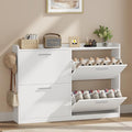 Shoe Cabinet with 4 Flip Drawers, Freestanding Shoe Rack Organizer with Adjustable Shelves, 47.2" W x 8.7" D x 33.1" H Narrow Shoe Storage Cabinet for Entryway, Foyer, Hallway, White