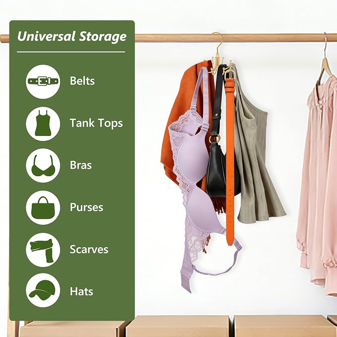 Smilecat Tank Top Hanger Rotatable, Closet Organizer Hanger for Bra Tank Top Belt Tie Hat Stocking, Space Saving Hanger, Gold