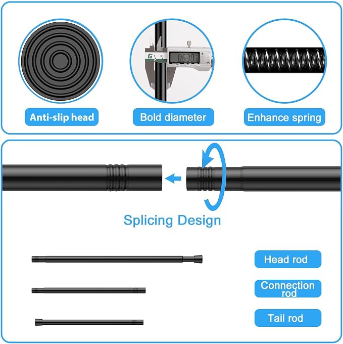 2 Pack Spring Tension Rods 33-59 Inches, 5/8 Inch Diameter Black No Drill Spring Loaded Adjustable Extendable, Small Short Tension Curtain Rod for Windows Kitchen Doorway Closet Cupboard