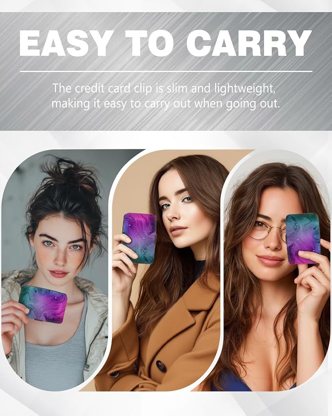 Maicican Credit Card Holder, Mini RFID Blocking Aluminum Wallet | Slim Metal Hard Case Travel Wallet ID Case for Women and Men, 4.3 x 2.9 Inches, Purple Marble