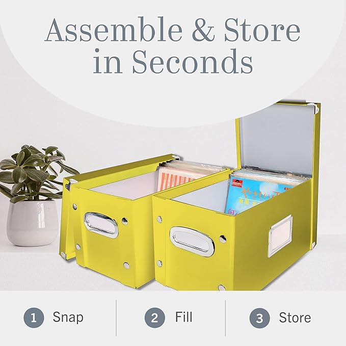 Snap-N-Store Vinyl Record Storage Box - 7"/45 RPM - 1 Pack- Crate Holds up to 75 Vinyl Albums - Yellow