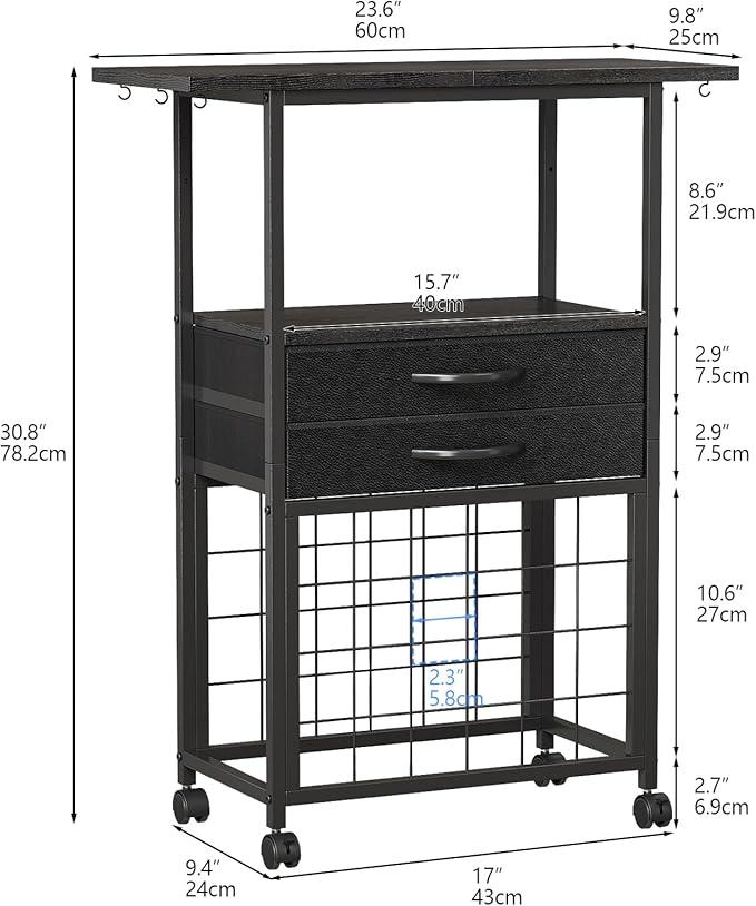 VENNQD Organizer and Storage Stand Compatible with Cricut Machines, Rolling Storage Cart/Shelf with 24 Vinyl Roll Holders, 2 Fabric Drawer, Accessories Holder, Tool Hook for Craft Room Home (Black)