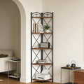 VECELO 5 Tier Corner Shelf Stand, 55.2" Tall Corner Bookshelf, Plant Stand, Rustic Brown Corner Storage Shelf for Living Room, Kitchen, Bedroom, Office