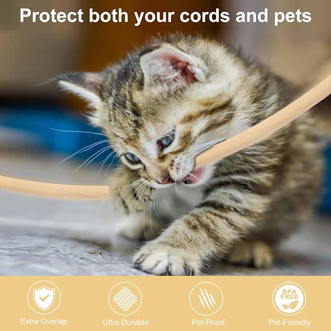 Secbolt Cord Protectors from Pets No Chew, 25ft - 1/2 inch Ultra Durable Cord Covers for Pets, Bite-Resistant Cable and Wire Protector for Cats, Dogs, Rabbits - Beige