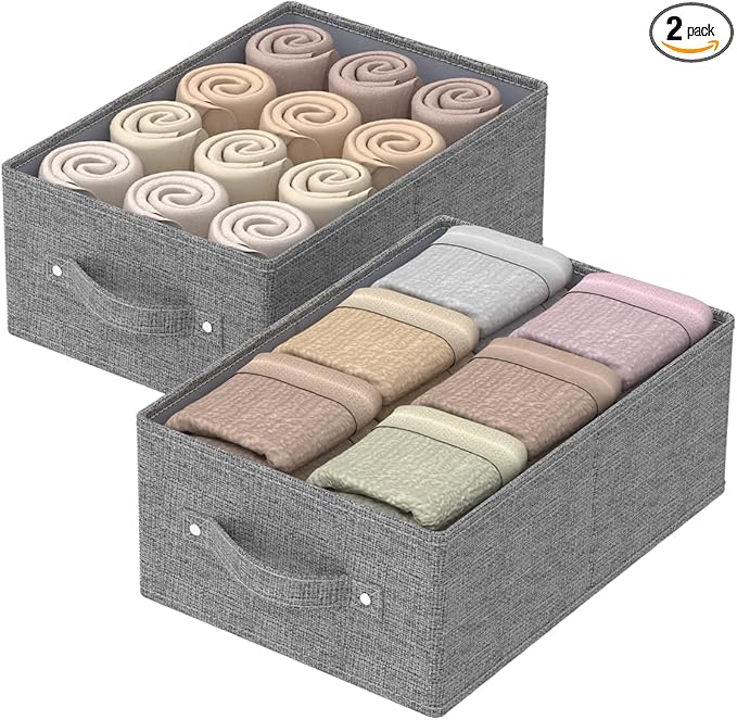 Collapsible Storage Boxes, Fabric Organizer Baskets, Cube Bins for Organizing Home, Office and Closet, Grey, 2 Pack, 13.0x9.0 x5.5in