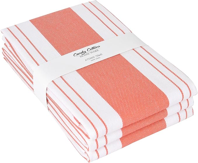 Stripe Kitchen Towels Decor Mordern Design Centreband Tea Dish Towels Boho Stripe Absorbent Festive Gift Set of 3 Pantry Reusable Kitchen Dish Towel|Easter Spring Decor 18x28 Inch Coral