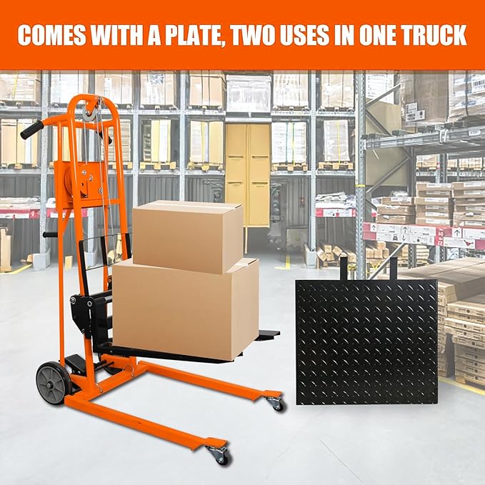 Tory Carrier Material Lift Winch Stacker, 330 lbs Capacity Pallet Stacker, 40.5" Lifting Height, Pallet Truck Dolly, Swivel Casters Lift Table Cart, Forklift with Steel Platform