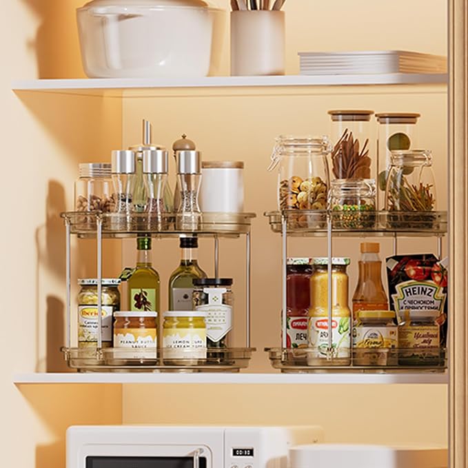 LAMU 2 Pack 2 Tier Lazy Susan Turntable Organizer 10.6'' Rotating Spice Rack Organization for Cabinet, Kitchen, Pantry, Countertop, Bathroom, Vanity, Medicine Cabinet Organizer, Amber