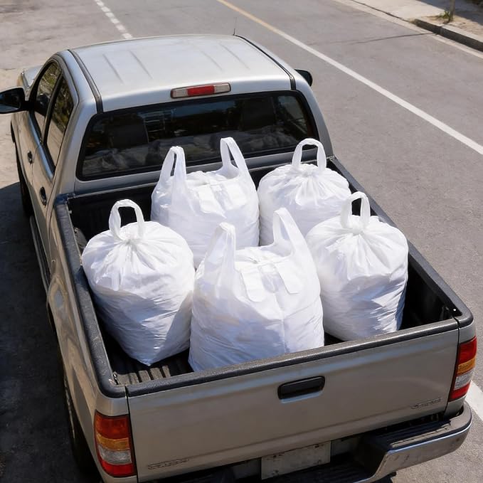 Moving Bags, 10 Pack Extra Large 200L 31" x 12" x 40" T-shirt Bags, 35 Microns Thick Heavy Duty Clothes Quilt Storage Carrying Bags - Milky