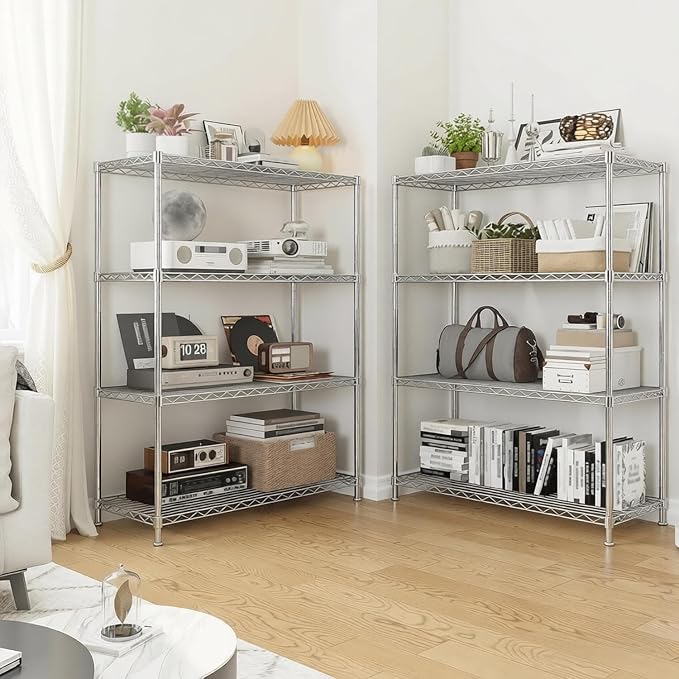Xcity Storage Shelves, 4 Tier Heavy Duty Metal Shelving Unit with Wheels, 1600 LBS Adjustable Steel Wire Shelf for Commercial, Pantry, Kitchen, Garage, 18" D x 36" W x 60" H, Chrome