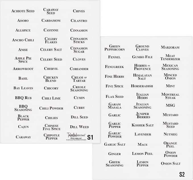 Talented Kitchen Spice Labels Stickers for Jars & Lids - 125-Pack Black Rectangular 1.57 x 0.47 in - Pre-Made & Blank Herb, Seasoning & Spice Jar Labels - Waterproof Adhesive for Kitchen Organization