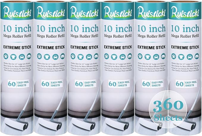 10 inch Large Lint Roller Refill Compatible with Evercare Layers Smart Design Mega Lint Rollers for Pet Hair Extra Sticky 60 Sheets per Refill, 6 Pack, 360 Sheets Total