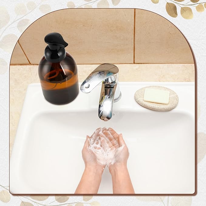 Uiifan 16 Pcs 17 oz Amber Foaming Soap Dispenser Refillable Foam Pump Bottle Liquid Plastic Container for Kitchen Bathroom Commercial Concentrated or Regular Shampoo Body Wash Dish Liquid Soap
