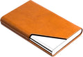 Padike Business Card Holder, Upgraded Leather Business Card Case Pocket Card Holders for Men or Women, Metal Slim Name Card Holder RFID Blocking Business Card Carrier with Magnetic Closure(Z-Orange)