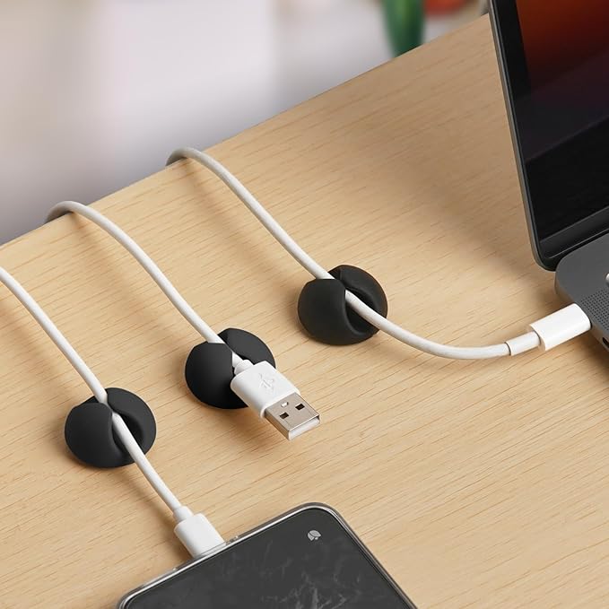 tifanso 6PCS Cable Clips Black - Adhesive Cord Cable Clips Holder Wire Organizer for Desk, Wire Holders for Cords, Nightstand, Home and Office | Self-Adhesive, No Drill Easy Install, Ideal for Desk Nightstand & More, Secure Cord Holders, Keep Wires Nea...