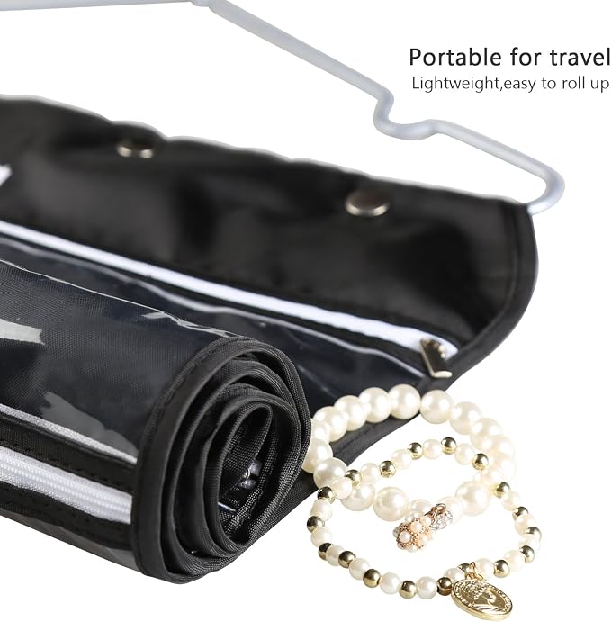 BB Brotrade Hanging Jewelry Organizer,Accessories Organizer,56 Zipper Pocket Organizer for Holding Jewelries (Black-Zipper)