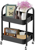 Melody House 2 Tier All-Metal Rolling Storage Cart with Handle and Locking Wheels - Kitchen, Laundry, Office, Bathroom Organizer, Black