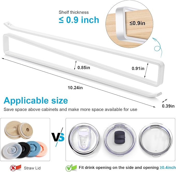 2pack Tumbler Lid Organizer for Corner Cabinets, Space-Saving Cup Holder, Water Bottle Accessories Storage，Kitchen Storages Organization Solution, No Adhesive or Drilling Needed up to 24 Lids (white)