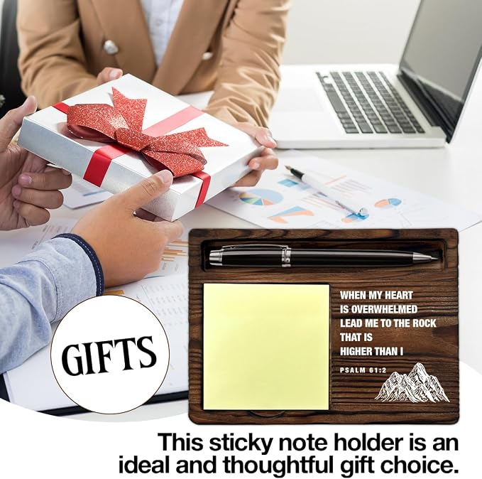 Inspirational Christian Sticky Note Holder Encouragement Gifts Psalm 61:2 Bible Verses Self-Stick Note Pad Holders Office Decor, Christian Religious Gifts for Women Men Coworker Friends
