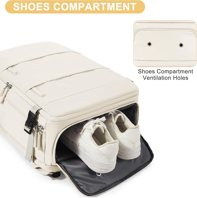 coofay Large Travel Backpack Carry on Flight Approved Mochila De Viaje Personal Item Backpack for Airlines Frontier Airlines Personal Item Bag Large Backpack for Travel Backpacks for Men Women Beige