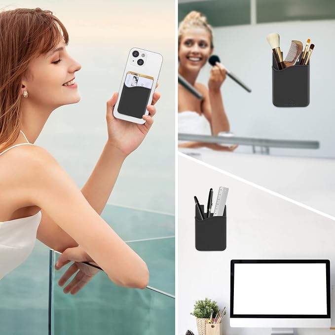 SHANSHUI 4-in-1 Phone Card Holder: Premium Silicone Wallet for ID, Drivers License, Credit Cards - Fits All Mobile Phones