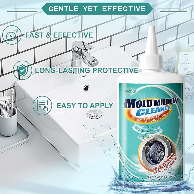 HIHWEM MoldStain Remover Gel, Washing Machine Seal Cleaner for Front Load Washer, Tiles Grout Cleaner Bathroom Cleaning Home Kitchen Sinks Caulk Cleaning, 10 Oz