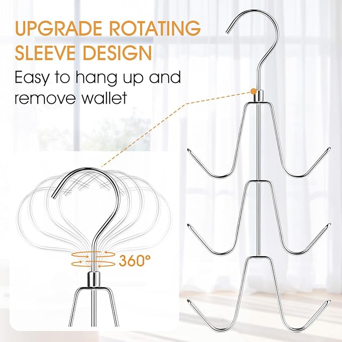 6-Hook Purse & Handbag Hanger for Closet, 360° Swivel, 30 LB | Metal, Keeps Bags in Shape & Visible – Also for Belts, Ties, Scarves, Hats
