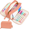 Sooez Big Capacity Pencil Case Pen Pouch, Soft Corduroy Pencil Bag with 3 Compartment, Multiple Pockets, Sturdy Zipper, Cute School Supplies Pen Bag Organizer For Teen Girls College-Orange