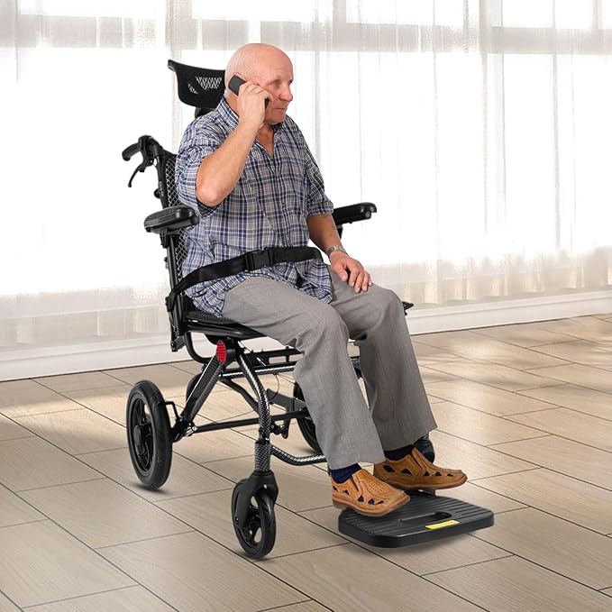 Reclining Wheelchair for Seniors, 280 lbs Capacity Foldable Transport Chair with Adjustable Backrest 90-175°, 18 Inch Wide Seat for Elderly Disabled Patients