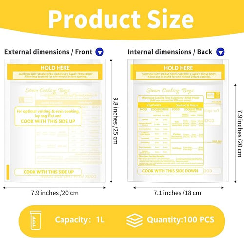 100 Pcs Microwave Steam Bags for Cooking Reusable Zipper Steam Vegetable Bag Frozen Food Heating Bags for Faster Vegetables Seafood and Meat, 7.1 X 7.9 Inches (100)
